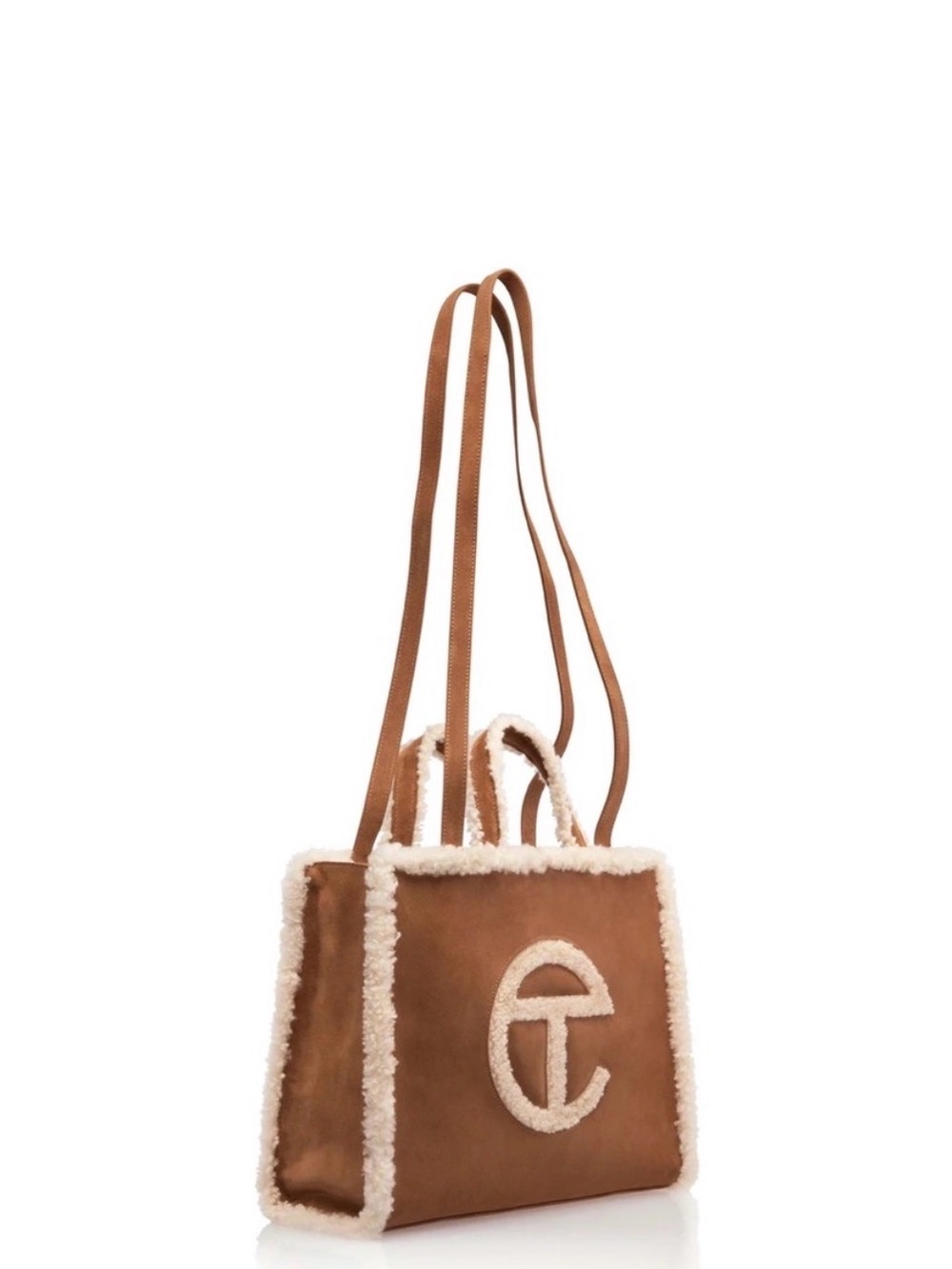 NWT! UGG x Telfar Chestnut Suede Tote with Cream Shearling Trim - Picture 3 of 7